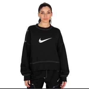 Nike Black Boxy Cropped Crewneck with White Swoosh Small